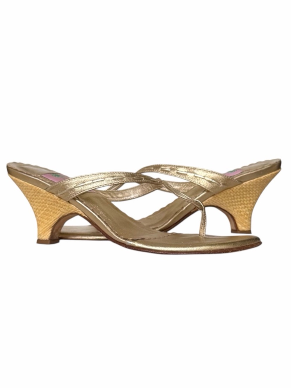 Lilly Pulitzer Metallic Gold Kidskin Leather Kitten Heel Hart Sandals Size 7